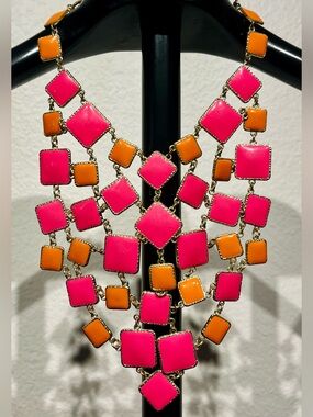 Amrita Singh Pink and Orange Bib Statement Necklace